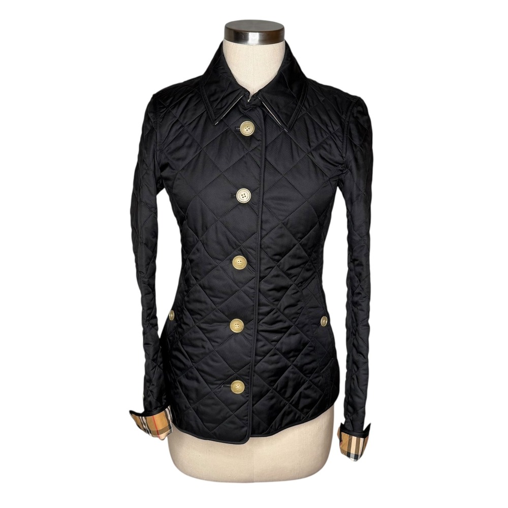 BURBERRY Frankby‎ 18 Black Quilted Nova Check Lining Jacket Women's Size XS